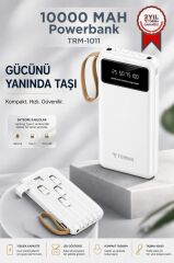 Powerbank Dijital Göstergeli Kablolu 4 Çıkışlı 10.000 Mah Taşınabilir Şarj Aleti TRM1011 Beyaz