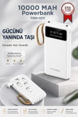 Powerbank Dijital Göstergeli Kablolu 4 Çıkışlı 10.000 Mah Taşınabilir Şarj Aleti TRM1011 Beyaz