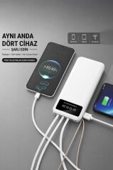 Powerbank Dijital Göstergeli Kablolu 4 Çıkışlı 10.000 Mah Taşınabilir Şarj Aleti TRM1011 Beyaz