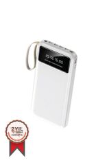 Powerbank Dijital Göstergeli Kablolu 4 Çıkışlı 10.000 Mah Taşınabilir Şarj Aleti TRM1011 Beyaz