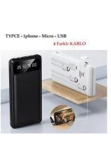 Powerbank Dijital Göstergeli Kablolu 4 Çıkışlı 10.000 Mah Taşınabilir Şarj Aleti TRM1011 Beyaz