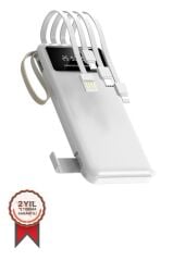 Powerbank Dijital Göstergeli Kablolu 4 Çıkışlı 10.000 Mah Taşınabilir Şarj Aleti TRM1011 Beyaz
