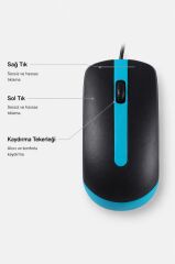Mouse Optik Sessiz ve Ergonomik Tasarım Kablolu Fare TM06 Mavi
