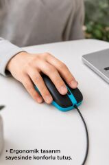 Mouse Optik Sessiz ve Ergonomik Tasarım Kablolu Fare TM06 Mavi