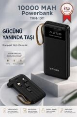 Powerbank Dijital Göstergeli Kablolu 4 Çıkışlı 10.000 Mah Taşınabilir Şarj Aleti TRM1011 Siyah