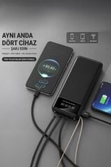Powerbank Dijital Göstergeli Kablolu 4 Çıkışlı 10.000 Mah Taşınabilir Şarj Aleti TRM1011 Siyah