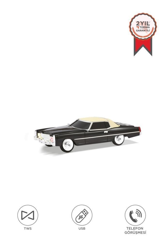 Bluetooth Hoparlör Retro Klasik Araba Tasarımlı 10W FM USB TWS  Speaker D83 Siyah