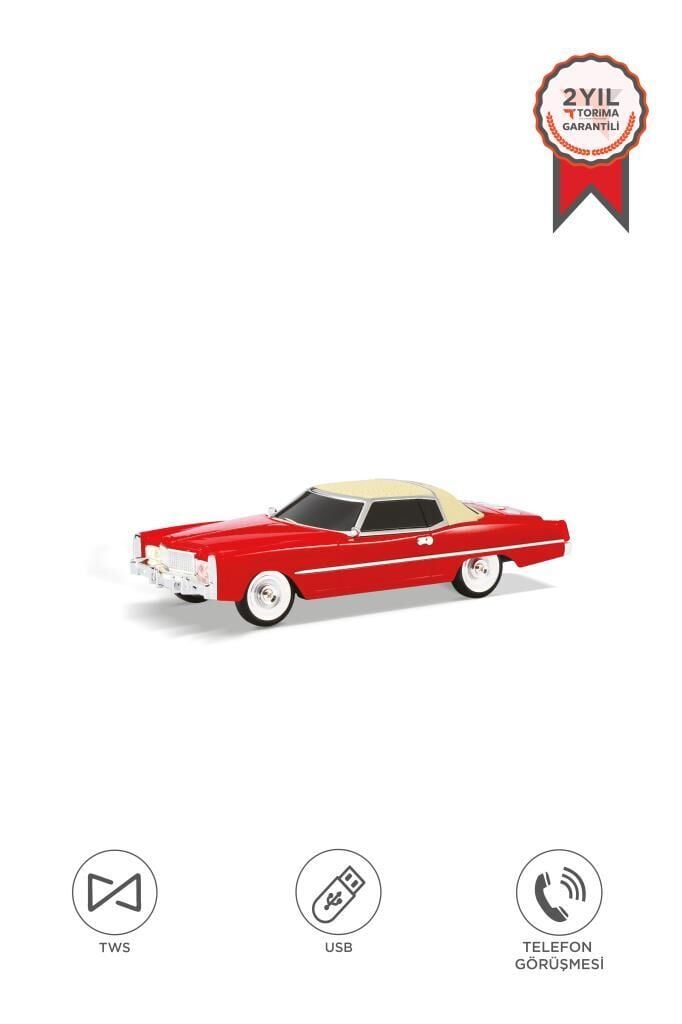 Bluetooth Hoparlör Retro Klasik Araba Tasarımlı 10W FM USB TWS  Speaker D83 Kırmızı