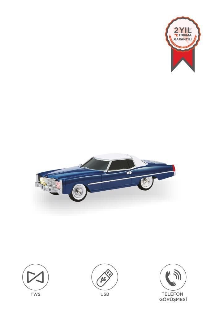 Bluetooth Hoparlör Retro Klasik Araba Tasarımlı 10W FM USB TWS  Speaker D83 Mavi