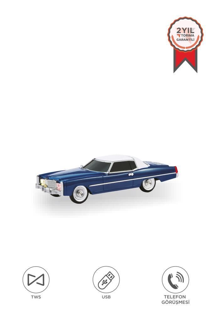 Bluetooth Hoparlör Retro Klasik Araba Tasarımlı 10W FM USB TWS  Speaker D83 Mavi