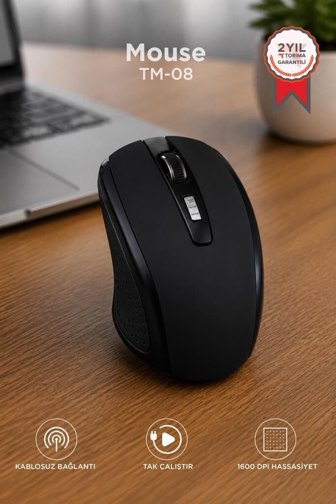 Mouse Optik Kablosuz Fare TM08 Siyah