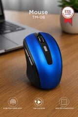 Mouse Yan Tuşlu Optik Kablosuz Fare TM08 Mavi
