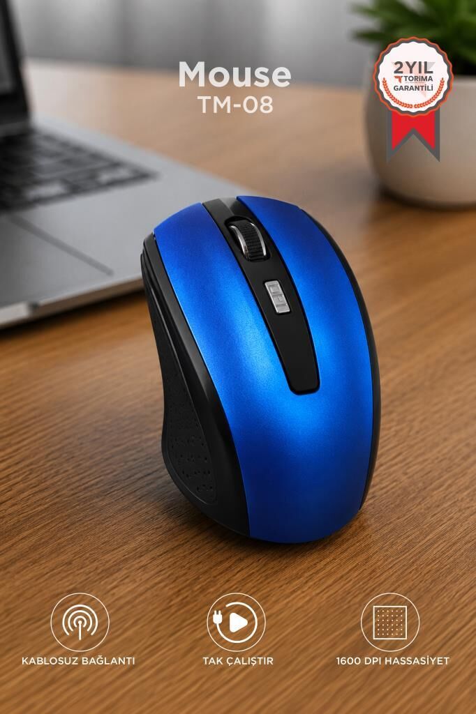 Mouse Optik Kablosuz Fare TM08 Mavi