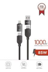 Torima U17 Siyah 4-in-1, Type-C To Type-C And Ligthning -USB Çoklu Değiştirilebilir Başlıklı 100cm - 85w Hızlı Şarj Ve Data Kablosu