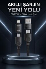 Şarj Kablosu Type-C to Type-C Lightning Hızlı 85W 4IN1 Data Kablo U17 Siyah