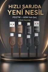 Şarj Kablosu Type-C to Type-C Lightning Hızlı 85W 4IN1 Data Kablo U17 Siyah
