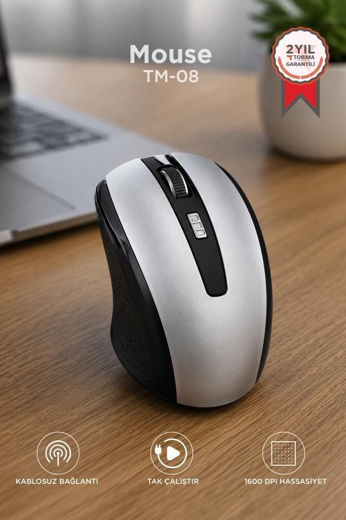 Mouse Optik Kablosuz Fare TM08 Gümüş