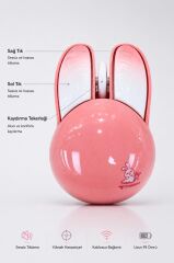 Torima Kablosuz Tavşan Kulaklık Sessiz Mouse 1200 DPI Optik Kablosuz Fare TM21 Pembe