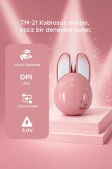 Torima Kablosuz Tavşan Kulaklık Sessiz Mouse 1200 DPI Optik Kablosuz Fare TM21 Pembe