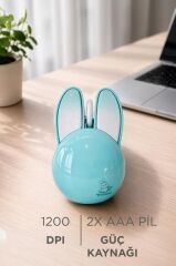 Kablosuz Tavşan Kulaklı Sessiz Mouse 1200 DPI Optik Kablosuz Fare Torima TM21 Mavi