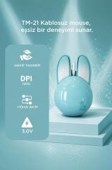 Kablosuz Tavşan Kulaklı Sessiz Mouse 1200 DPI Optik Kablosuz Fare Torima TM21 Mavi