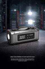 Araç Hava Kompresörü Akü Takviyeli Dijital Ekranlı Işıklı Taşınabilir Oto Kompresörü APS04