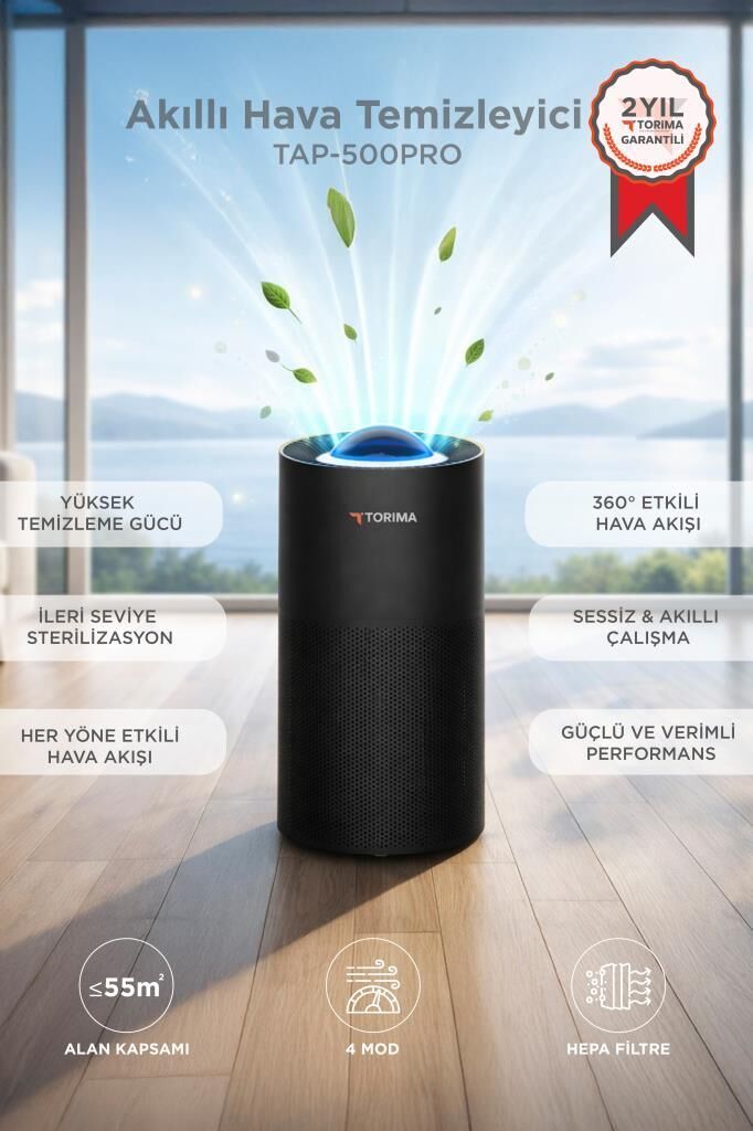 Torima Akıllı Hava Temizleyici HEPA Filtreli 55m² Alan Kapsamlı Torima TAP-500 PRO