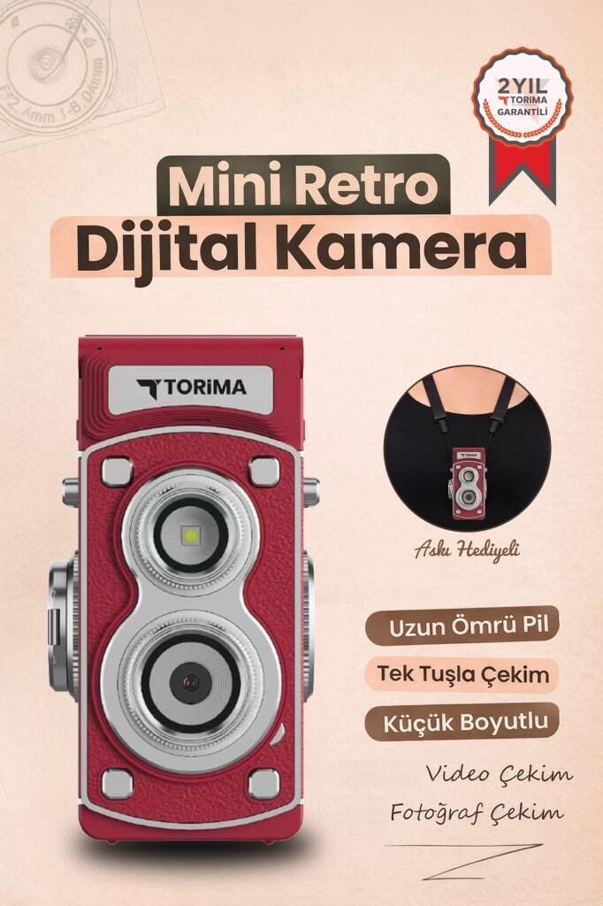 Mini Retro Dijital Fotoğraf Makinesi Video Kamera 1080P CMR44 Kırmızı