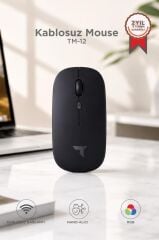 Mouse Sessiz Ergonomik Rgb Işıklı Kablosuz Optik Fare TM12 Siyah