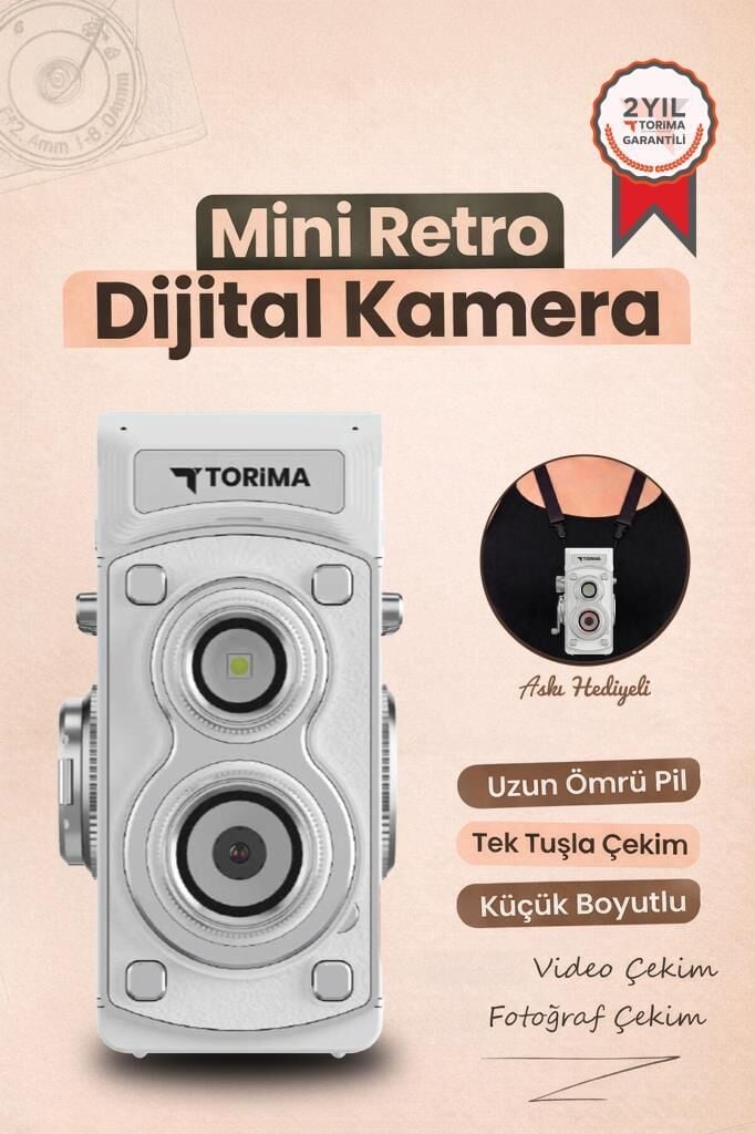 Mini Retro Dijital Fotoğraf Makinesi Video Kamera 1080P CMR44 Beyaz