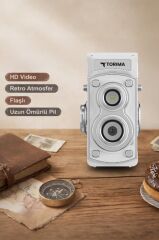 Mini Retro Dijital Fotoğraf Makinesi Video Kamera 1080P CMR44 Beyaz