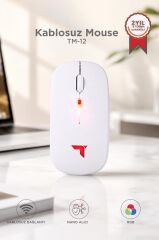 Mouse Sessiz Ergonomik Rgb Işıklı Kablosuz Optik Fare TM12 Beyaz