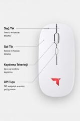 Mouse Sessiz Ergonomik Rgb Işıklı Kablosuz Optik Fare TM12 Beyaz