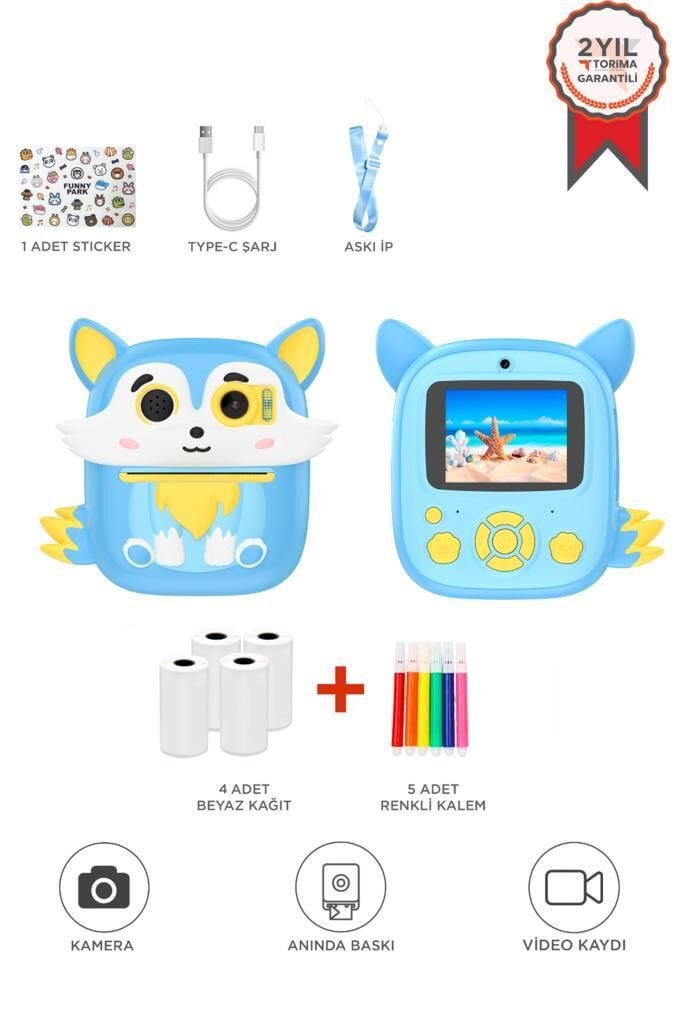Dijital Fotoğraf Makineleri Çocuk Termal Resim Baskılı Yazıcı Kamera Video Makinesi CMR20 Mavi