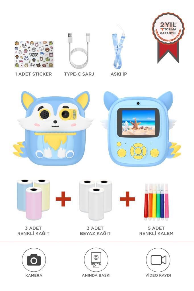 Dijital Fotoğraf Makineleri Çocuk Termal Resim Kağıt Baskılı Yazıcı Kamera Video Makinesi CMR20 Mavi