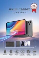 Android Tablet Kalem Klavye Mouse Full Set SIM Kartlı BTK Kayıtlı 10.1 İnç T17 Pro Max Koyu Gri