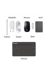Android Tablet Kalem Klavye Mouse Full Set SIM Kartlı BTK Kayıtlı 10.1 İnç T17 Pro Max Koyu Gri