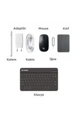 Android Tablet Kalem Klavye Mouse Full Set SIM Kartlı BTK Kayıtlı 10.1 İnç T17 Pro Max Koyu Gri