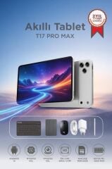 Android Tablet Kalem Klavye Mouse Full Set SIM Kartlı BTK Kayıtlı 10.1 İnç T17 Pro Max Gümüş