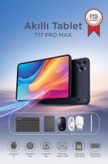 Android Tablet Kalem Klavye Mouse Full Set SIM Kartlı BTK Kayıtlı 10.1 İnç T17 Pro Max Koyu Mavi