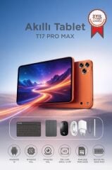 Android Tablet Kalem Klavye Mouse Full Set SIM Kartlı BTK Kayıtlı 10.1 İnç T17 Pro Max Turuncu