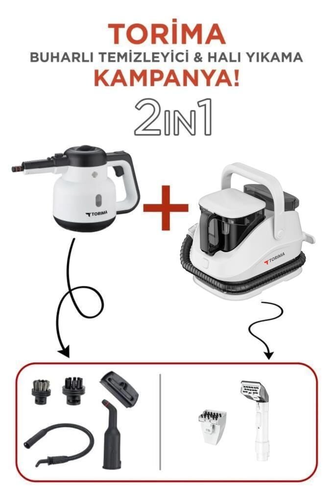 Torima JJB-747-II Koltuk ve Halı Yıkama Makinesi + CB-902A Çok Fonksiyonlu Buharlı Temizleyici