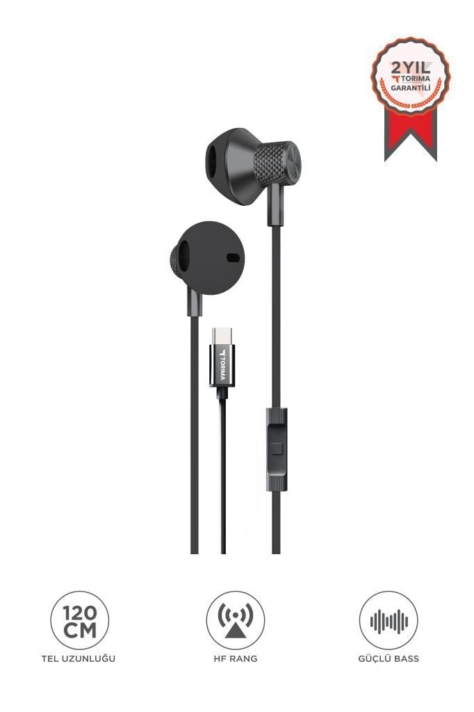 Kablolu Kulaklık Type-C Girişli Kulak İçi Kulaklık TC05 Siyah